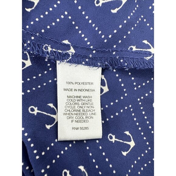Express Portofino Shirt Womens Size XS Navy Blue Anchor Long Sleeve Roll Tab - Picture 11 of 14